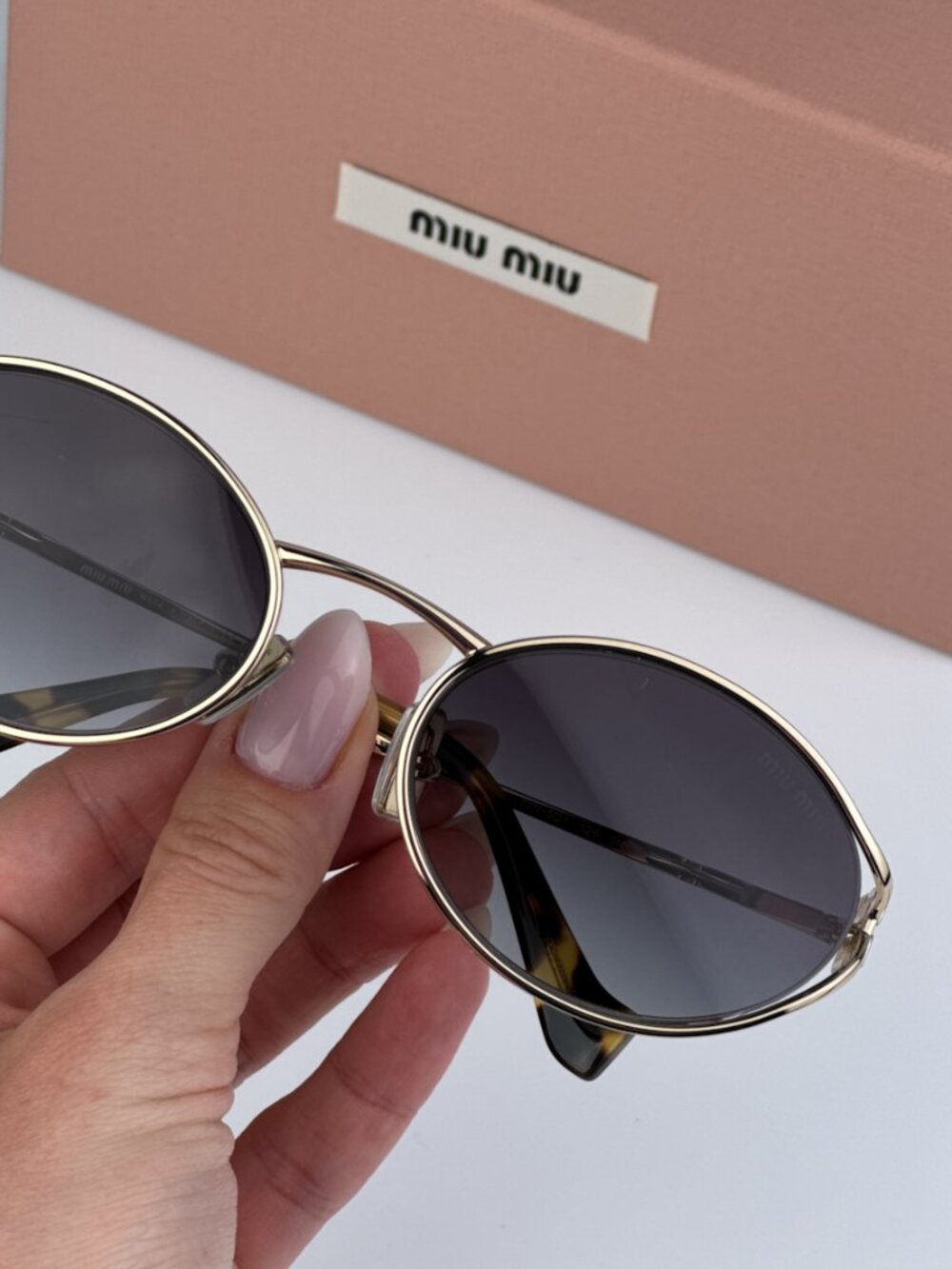 MIU MIU MU52YS ZVN5D1 PALE GOLD GREY GRADIENT OVAL SUNGLASSES
